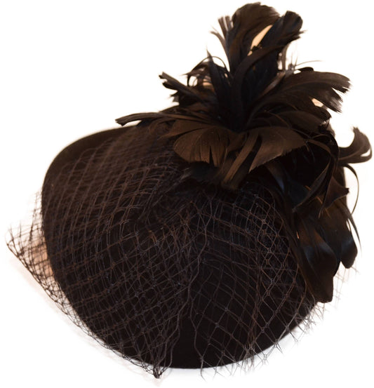 Womens Wool Felt Veiled Pillbox Hat