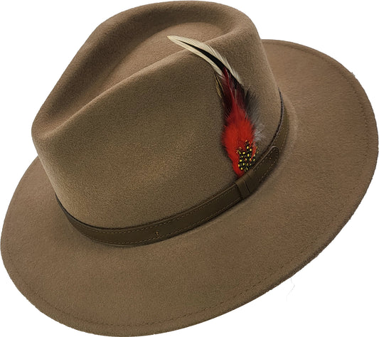 Camel Brown Wool Felt Classic Fedora Hat 1701