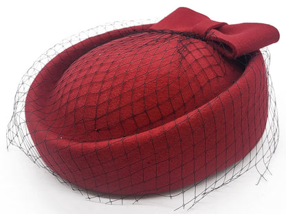 Womens Wool Felt Veiled Pillbox Hat