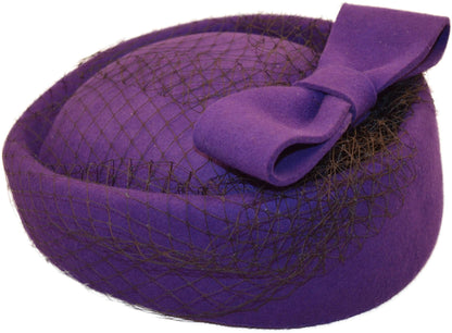 Womens Wool Felt Veiled Pillbox Hat