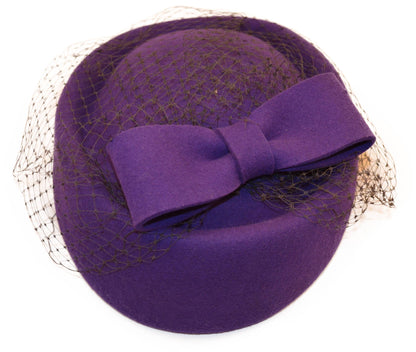 Womens Wool Felt Veiled Pillbox Hat
