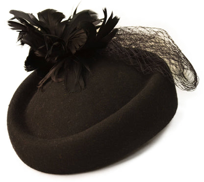 Womens Wool Felt Veiled Pillbox Hat