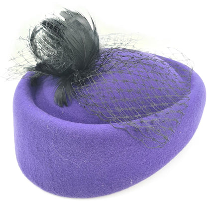 Womens Wool Felt Veiled Pillbox Hat