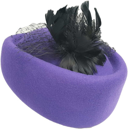 Womens Wool Felt Veiled Pillbox Hat